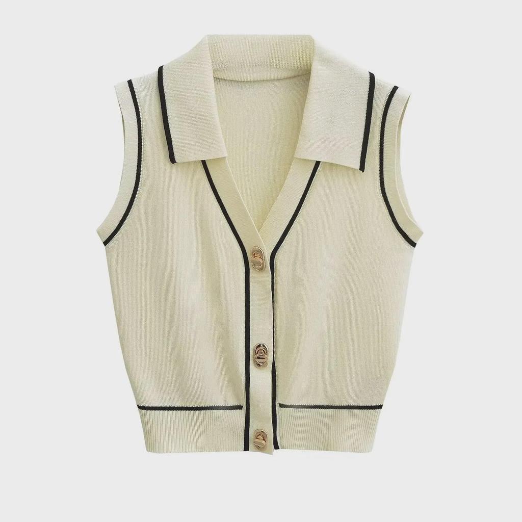 2024 European-American Slim Fit Sleeveless Button Sweater