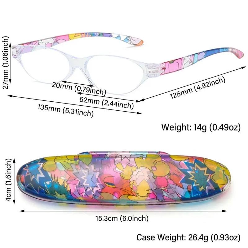 Mini Compact Oval Reading Glasses With Case Fashion Vintage Floral Readers Eyewear Women Men Anti Blue Light Presbyopia Glasses