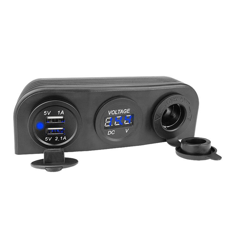 

3.1A Dual USB автомобильное зарядное устройство 12V/24V гнездо прикуривателя вольтметр с 3 отверстиями основание палатки для автомобиля мотоцикла лодки квадроцикла синий