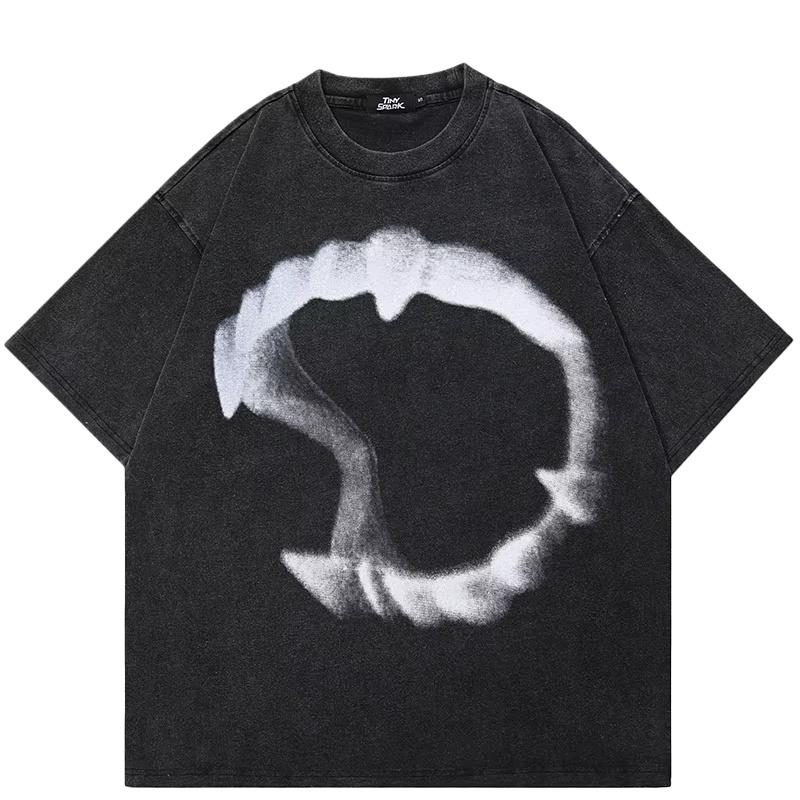 

Hip Hop Streetwear Men T-Shirt Animal Teeth Graphic T Shirt Retro Washed Black Unisex Tshirt Cotton Tops Tees 3XL