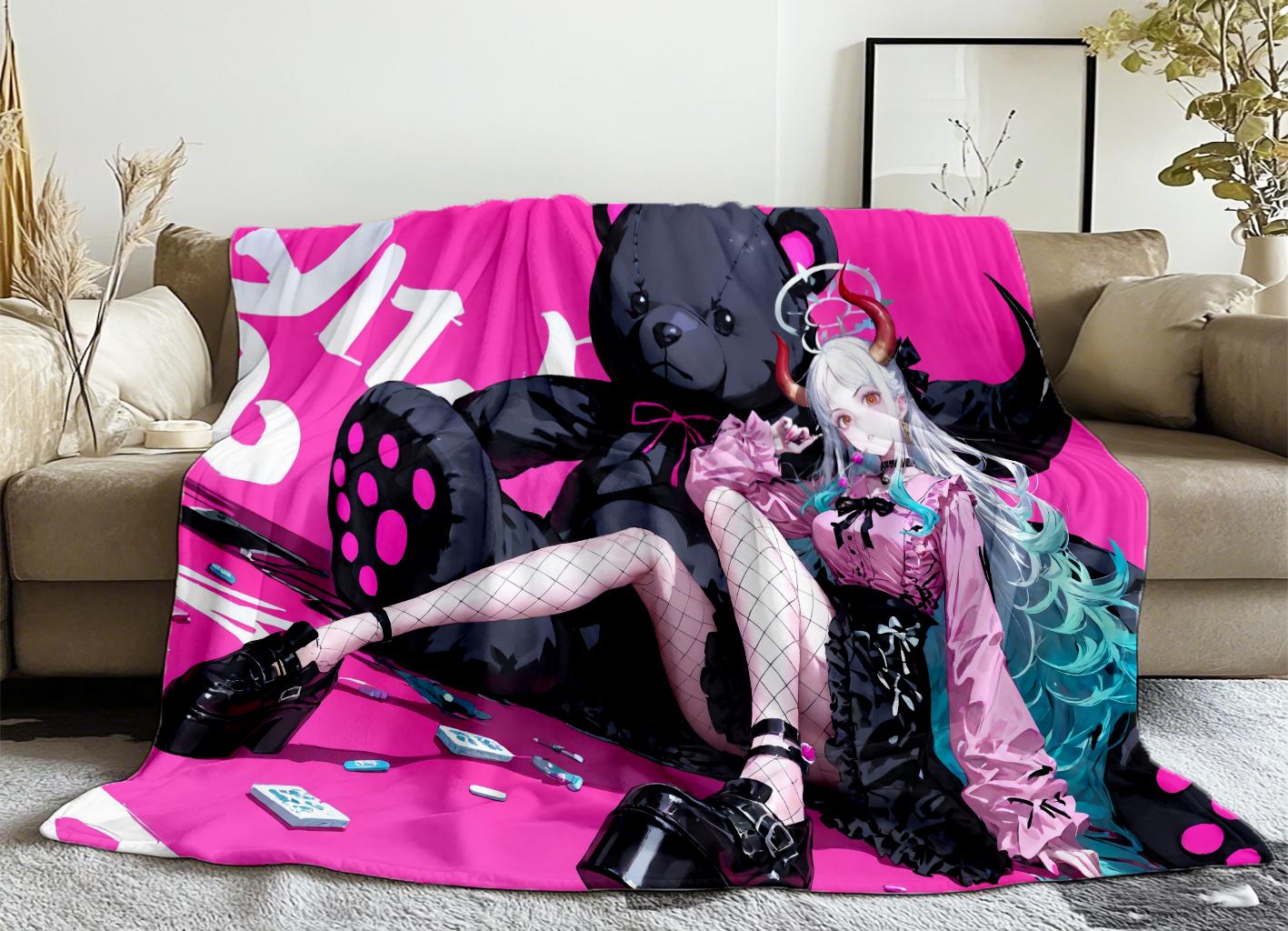 

130×150cm Pink girl Thin Printed Fashion Blanket Camping Throw Bed Sofa Office Air Conditioning Soft Leisure 75x90cm