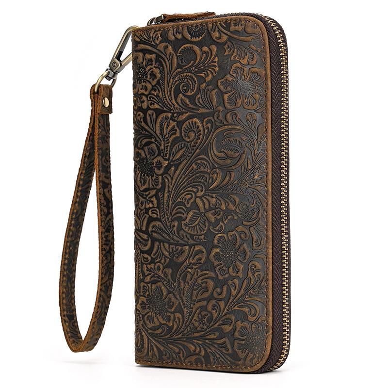 Luxury Double Zipper Women Men Long Wallet Vintage Leather Male Clutch Purse Man Phone Card Coin 100% Genuine Leather Men Wallet