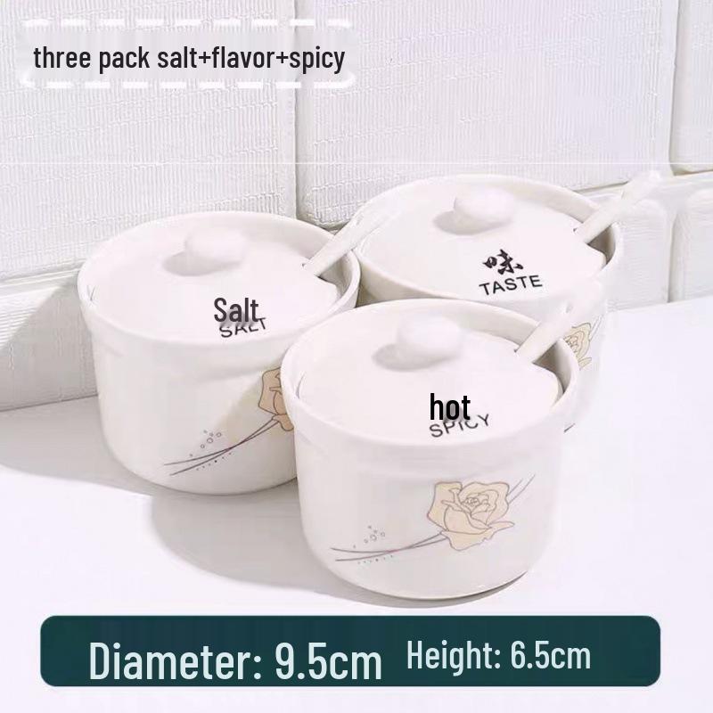 Ceramic Spice Jar Set with Lid & Spoon - Perfect for Salt, Sugar, Chili, or Oil
