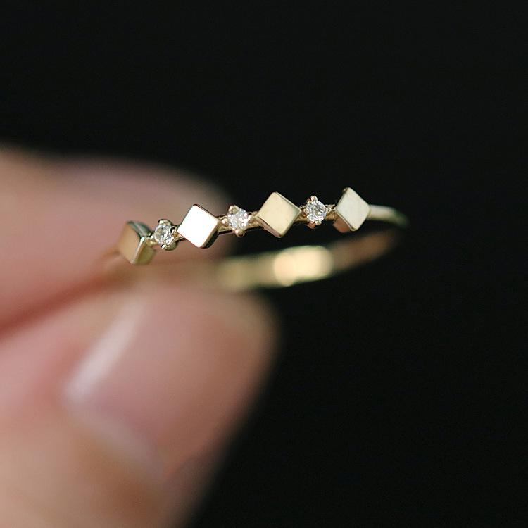 S925 Sterling Silver Geometric Diamond Spacer Ring - Adjustable, Stacking, French Chic Style Adjustable Open