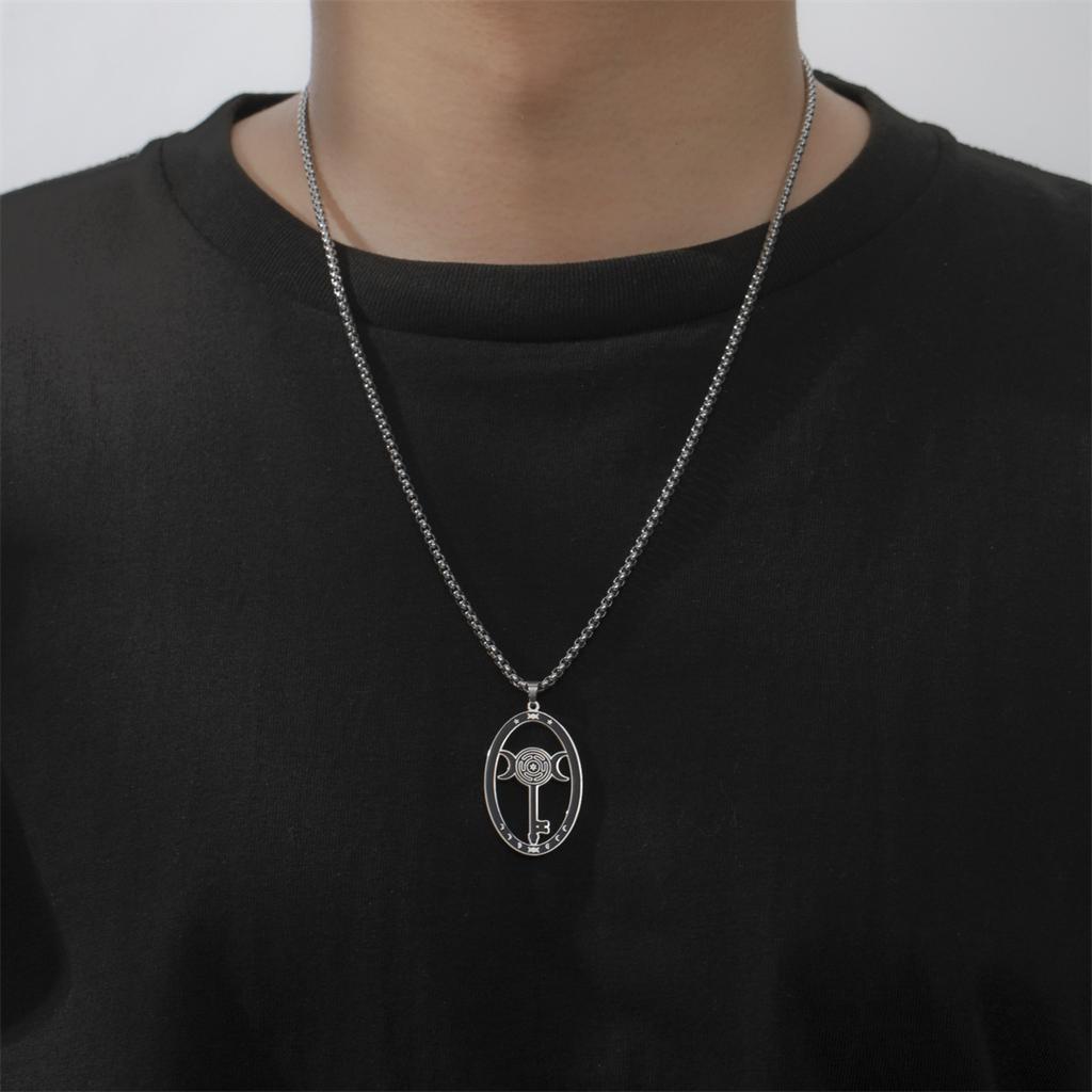 Stainless Steel Triple Moon Goddess Pendant Necklace Box Chain Hollow Wheel of Hecate Choker Vintage Amulet Jewelry Gift