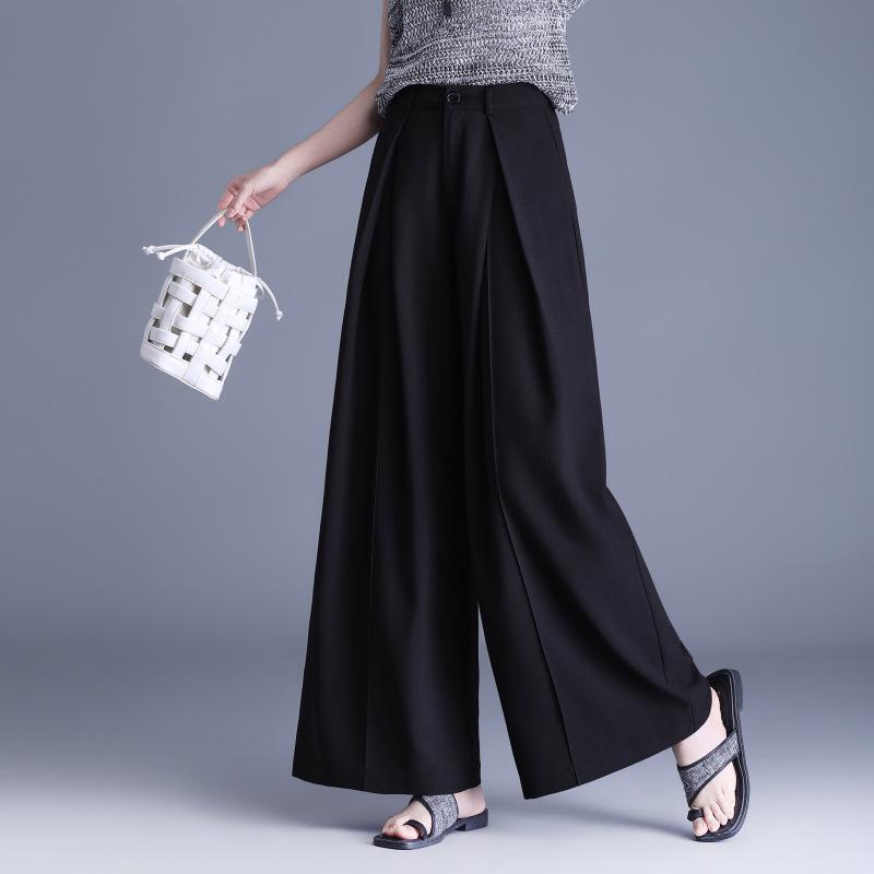 Women s Gray Wide-Leg Pleated Suit Pants - Spring 2026 Collection 29/XL чёрный