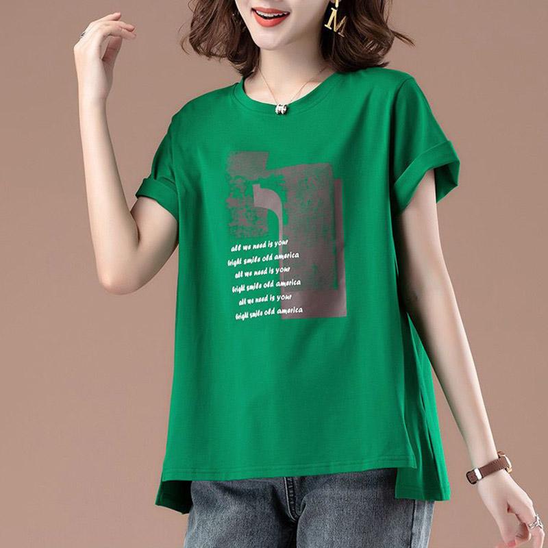 T-shirt damski letni duży rozmiar T-shirt miękki luźny z nadrukiem casualowy wygodny wkładany top