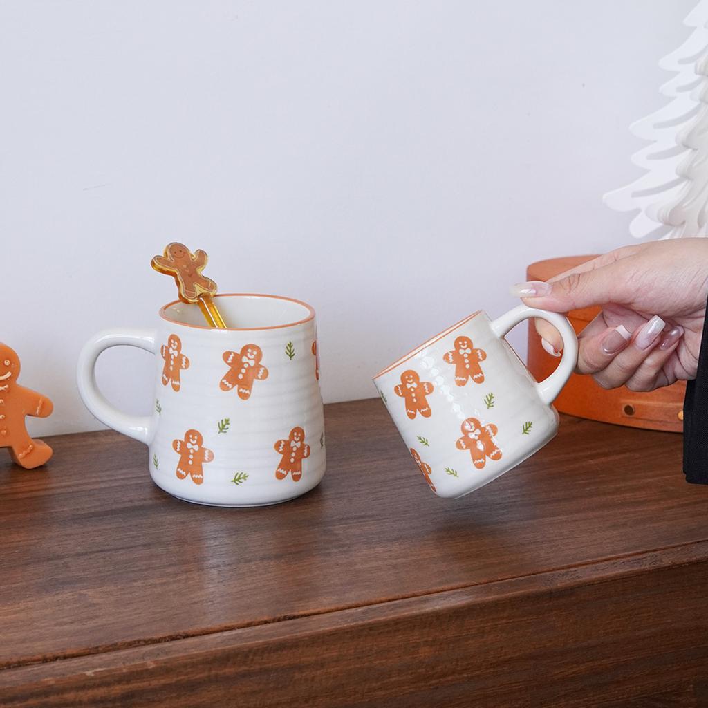 Christmas Embossed Line Mug Exquisite and Beautiful Christmas Gingerbread Man Striped Ceramic Mug Coffee Cup Suitable for Christmas Holiday Decoration