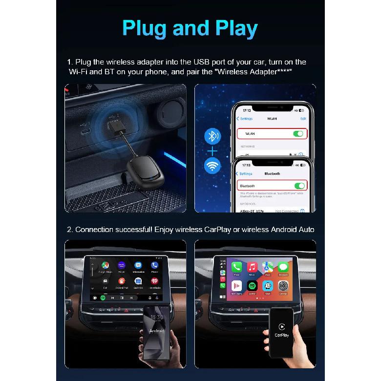 TIMEKNOW Wireless CarPlay Android Auto Adapter Wireless Car play Ai Box USB Dongle For Apple Iphone Android Phone Auto Connect