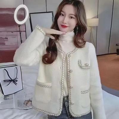 New Style Temperament Autumn/Winter Women's Short Knitted Cardigan Sweater - Japanese & Korean Fashion Imitation Mink Coat Style