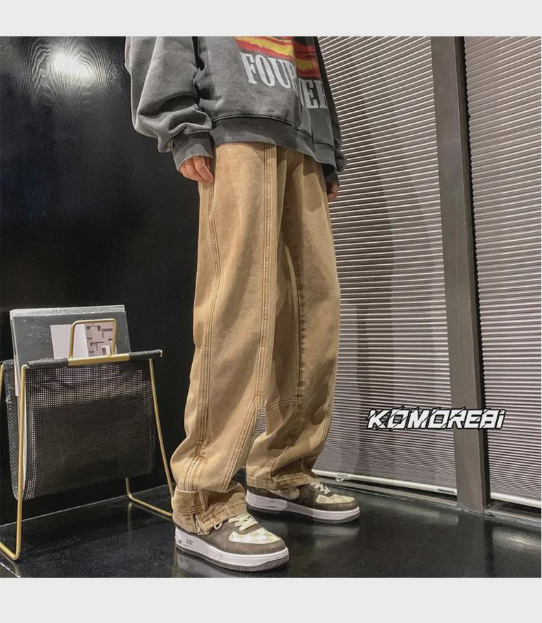 Calça Jeans Masculina de Verão Moda Retro Rasgada de Perna Larga