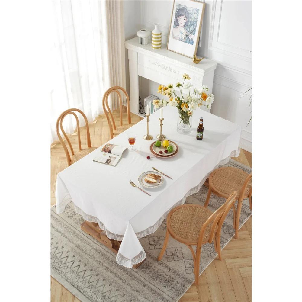 Bawełniany obrus z koronkowym brzegiem, jednolity kolor, zmywalny pokrowiec na stolik kawowy do kuchni, jadalni, luksusowa dekoracja stołu, tło do zdjęć