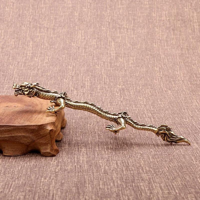 Zodiac Dragon Ornament Antique Bronze Beard Dragon Statue Vintage Brass Animal Miniature Figurines Desk Decor Crafts