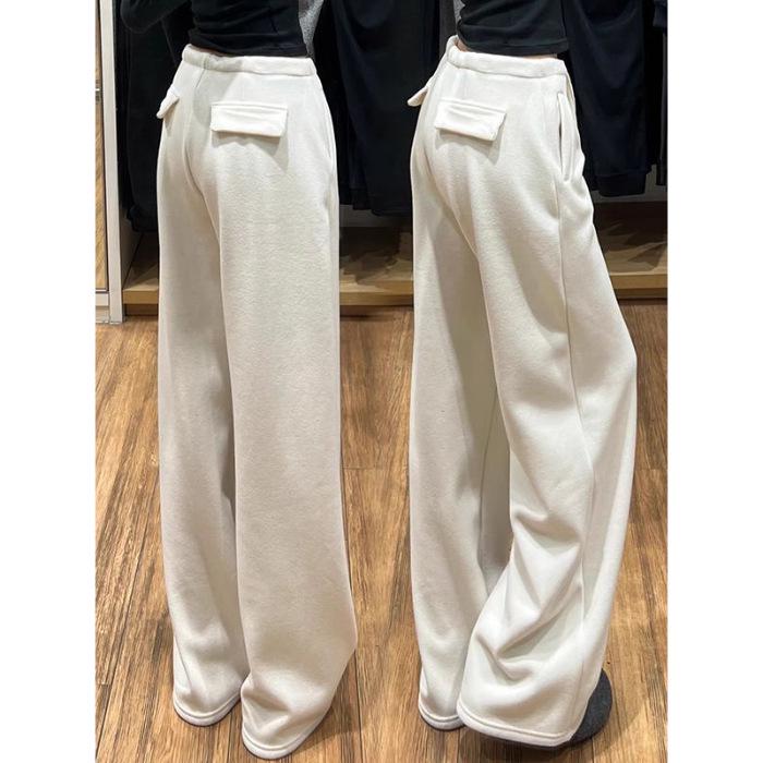 

Women s High-Waisted White Wide-Leg Pants - Autumn/Winter 2025, Drapey Loose Fit, Slimming, Casual Floor-Length. Small