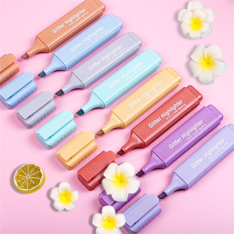 Cheap 8pcs Glitter Highlighter Pen Set Drawing Writing Marking Highlighter Pen Stationery