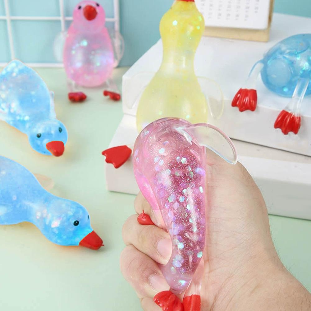 Stress Relief Squeeze,Squishy Glitter Ducks,Kids Squishy Fidget Toy,Animal Stress Balls,Bulk Party Favors Easter Basket Stuffers