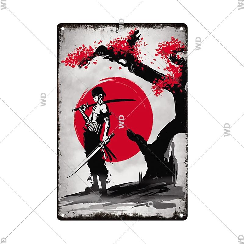 Retro-Kunst im japanischen Stil, Vintage-Samurai-Poster, Blechschild, dekorative Metalltafel, Wandplatte, Schilder, Wohnzimmer, Schlafzimmer, Heimdekoration