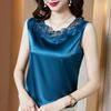Women's Lace Trim V-Neck Satin Tank Top Plus Size Sleeveless Loose Camisole Inner Base Shirt Elegant Commute Vest