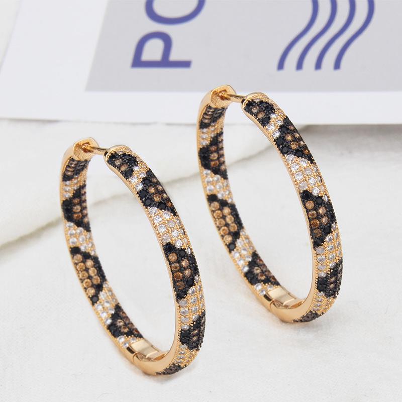Gold-Plated Leopard Print Zircon Hoop Earrings: Fashionable European & American Style Multi-Design Studs