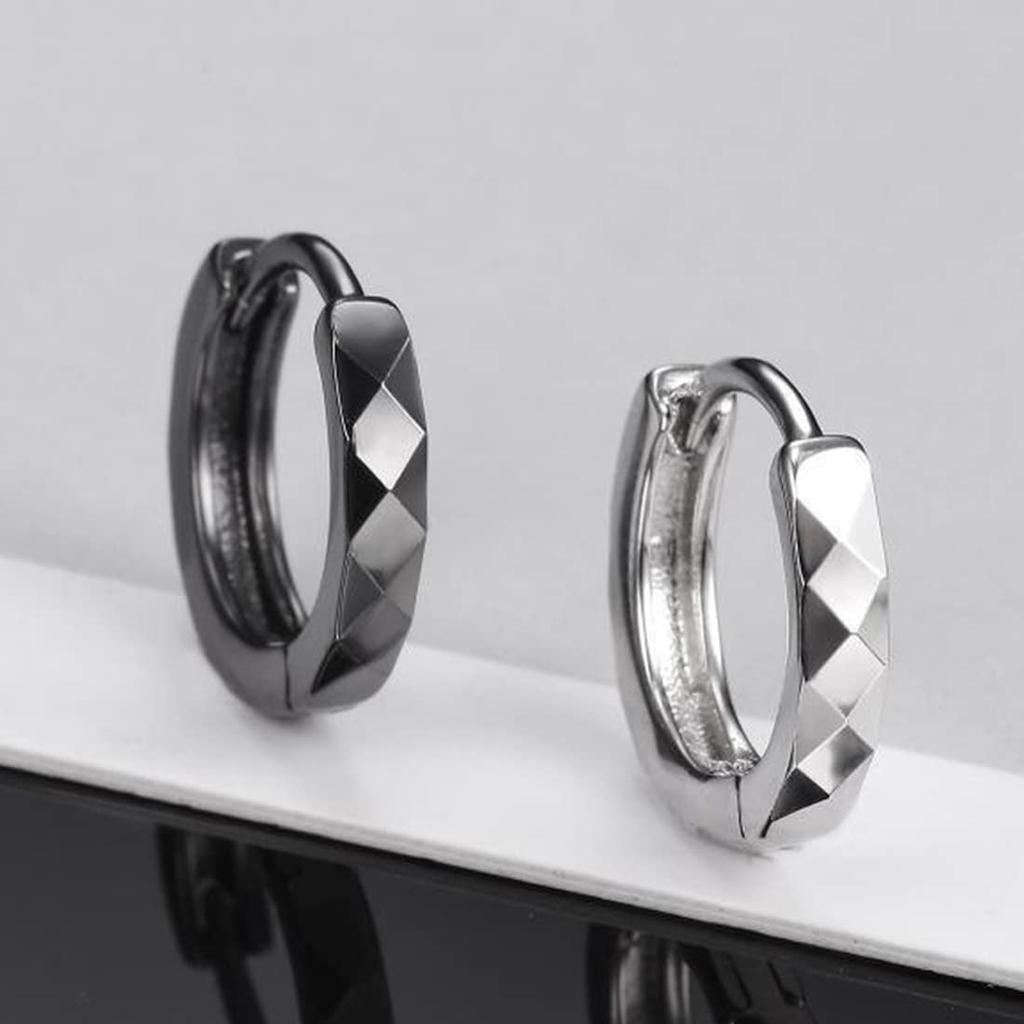 Rockyu Earrings for Diamond Shaped Hoop Stainless Birthday Fashion Accessories Men, Black, Ring, Earrings, Wide, Steel, Hypoallergenic, Gift, Unisex,