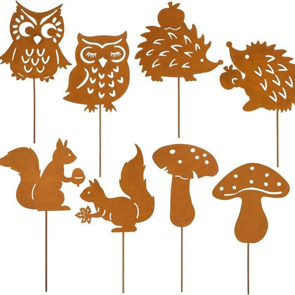 8pc Animal Silhouette Plug-in, Flower Pot Wrought Iron Decorative Garden Ornaments