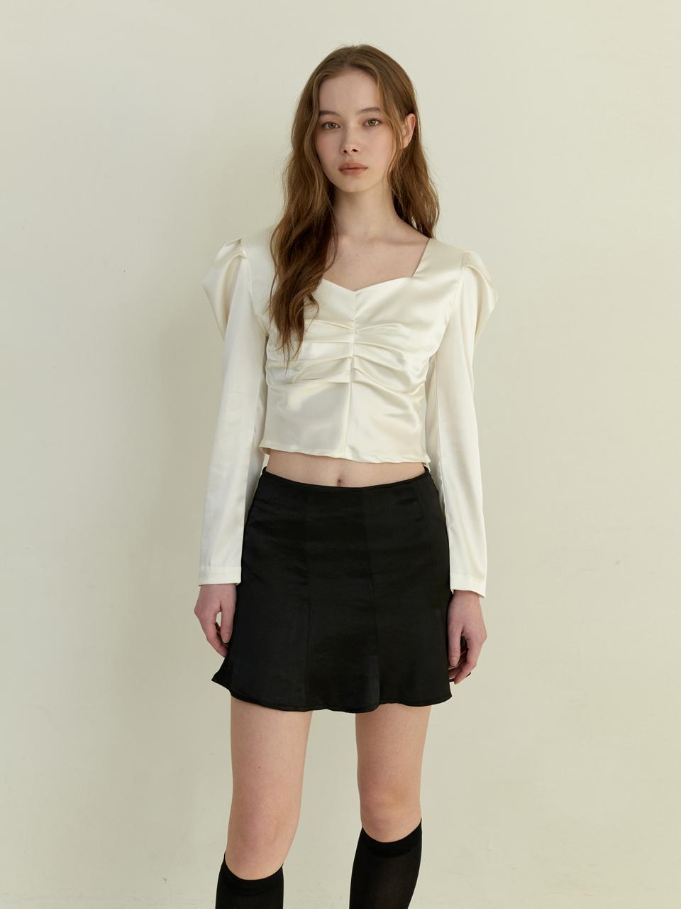 Kinder Baby Satin Puff Shirring Blouse - Cream Cream/Free