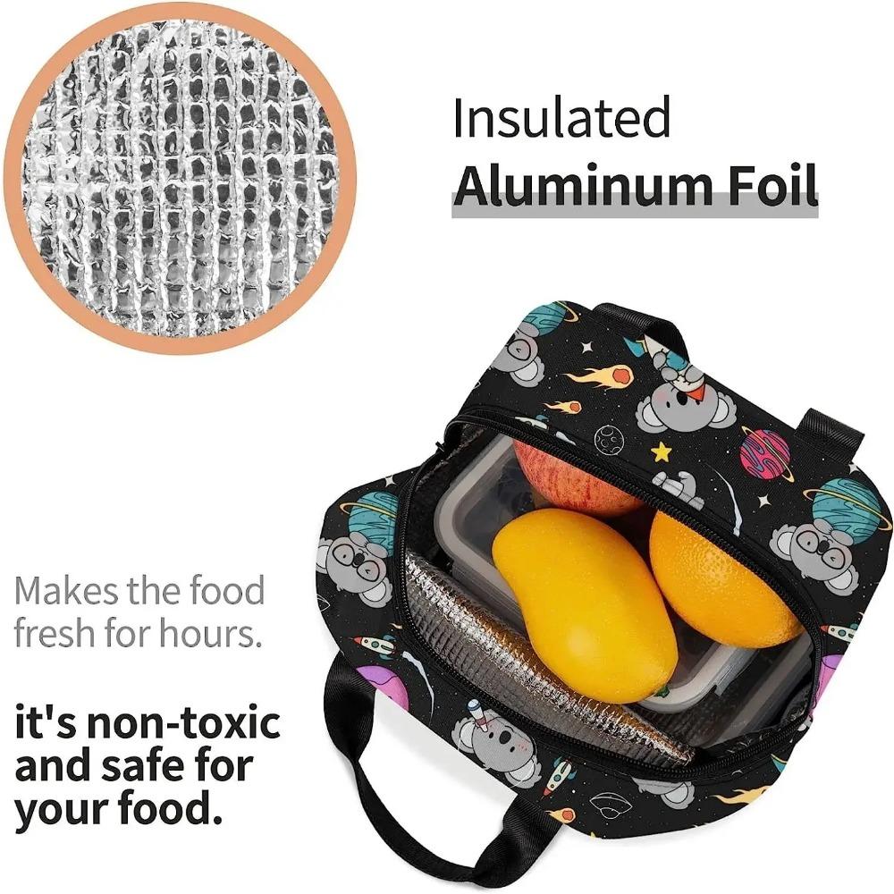 Cute Space Koalas Lunch Bag Portable Insulated Lunch Box for Women Kids Cooler Tote Bag with Front Pocket for Work Picnic Trave