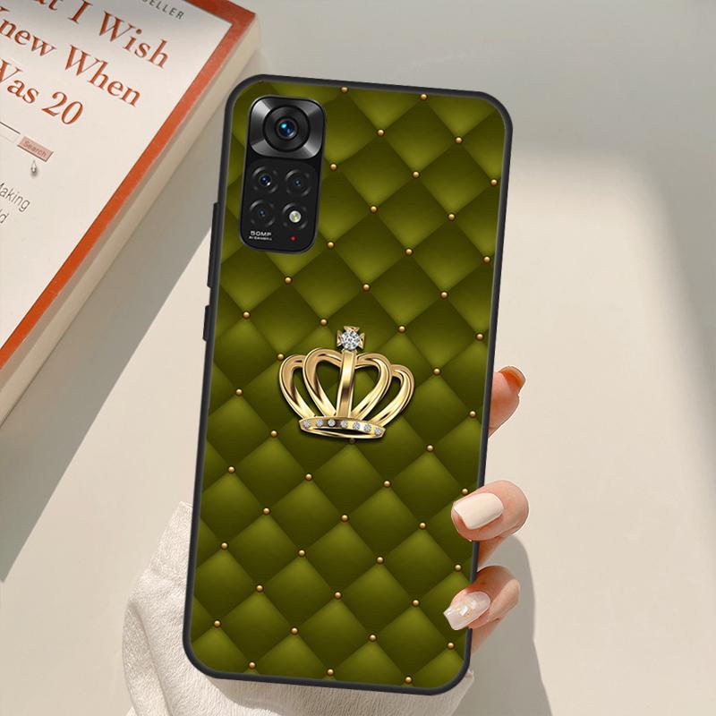 Quilted Texture Sofa Pattern Crown Case For Xiaomi Redmi Note 11 Pro 8 9 11S 10S 9S Note 10 Pro Cover For Redmi 10 10C 9A 9C