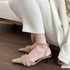 Hot Selling Fur Women Sandals Pointed Toe Shoes Low Heels Stilettos Leather Slides Shoes Woman New 2025 Summer Trend Zapatillas