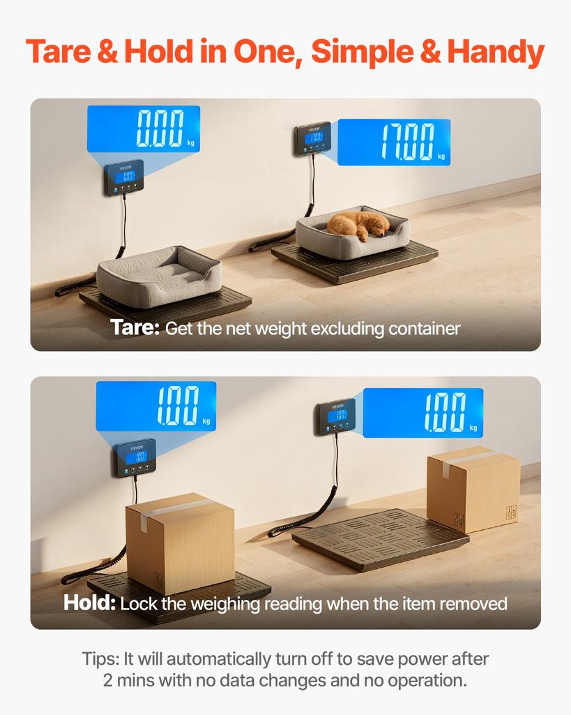VEVOR Digital Postal Scale, 20 G/100 G Dual Accuracy, 300 Kg Commercial Weight Scale with Hold/Tare Function & LCD Display, Fit for Packages