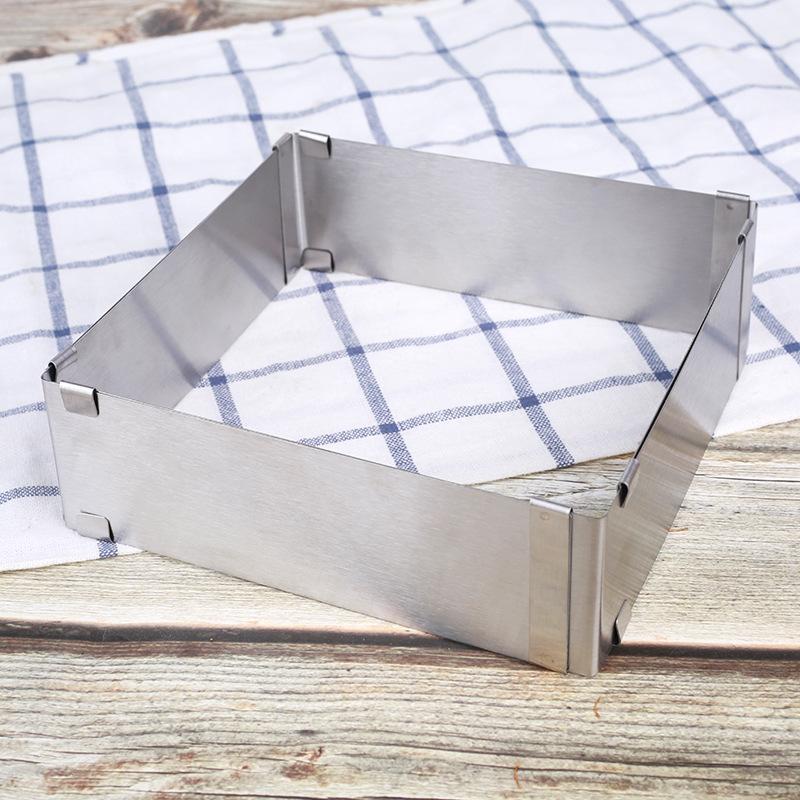 1pc large stainless steel adjustable telescopic active long square mousse ring cake baking mold