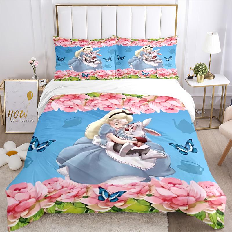 Alice White Rabbit Adventure Print 3Pcs Bedding Setduvet Cover With 2 Bedropillowcase Home Birthday Gift