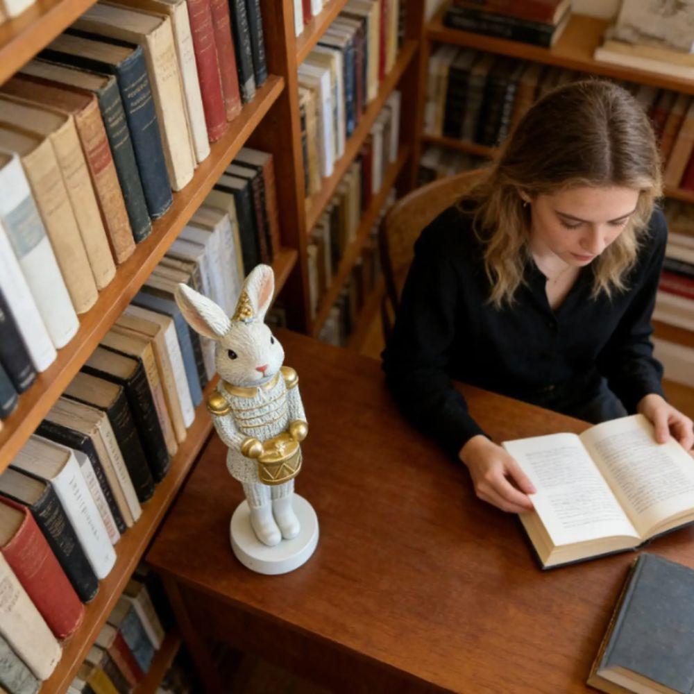 Soldier Style Nut Cracker Rabbit Resin Material Bunny Sculpture Bunny Figurines  Bookshelves Decor