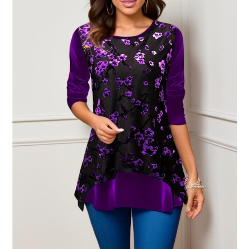 

JPNTKY Women s Fashion Casual Long Sleeve O-Neck Blouses & Shirts XXXXXL темно-фіолетовий колір