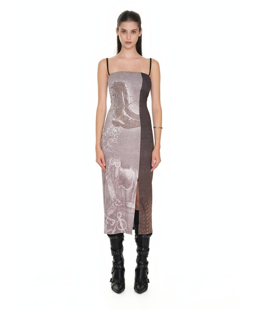 Too Much Tax Cowgirl Printed Dress Brown
