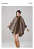 European & American Fall/Winter Faux Mink Fur Hooded Shawl Cape Woolen Cardigan for Women Plus Size