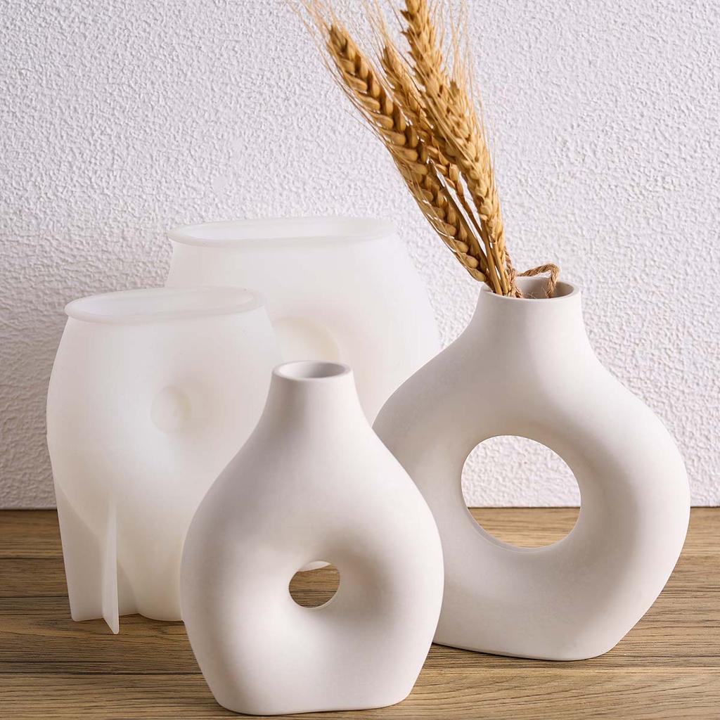 Simple Vase Silicone Mold DIY Donut Shape Flower Pot Plaster Table Ornaments Flower Arrangement Planter Craft Casting Molds