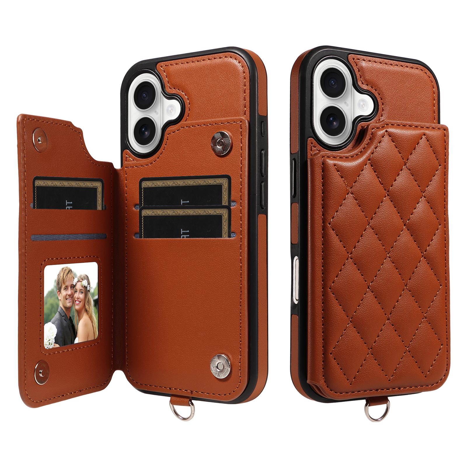 

For iPhone 17 Case Card Bag Kickstand Leather Coated TPU Phone Cover with Wrist Strap