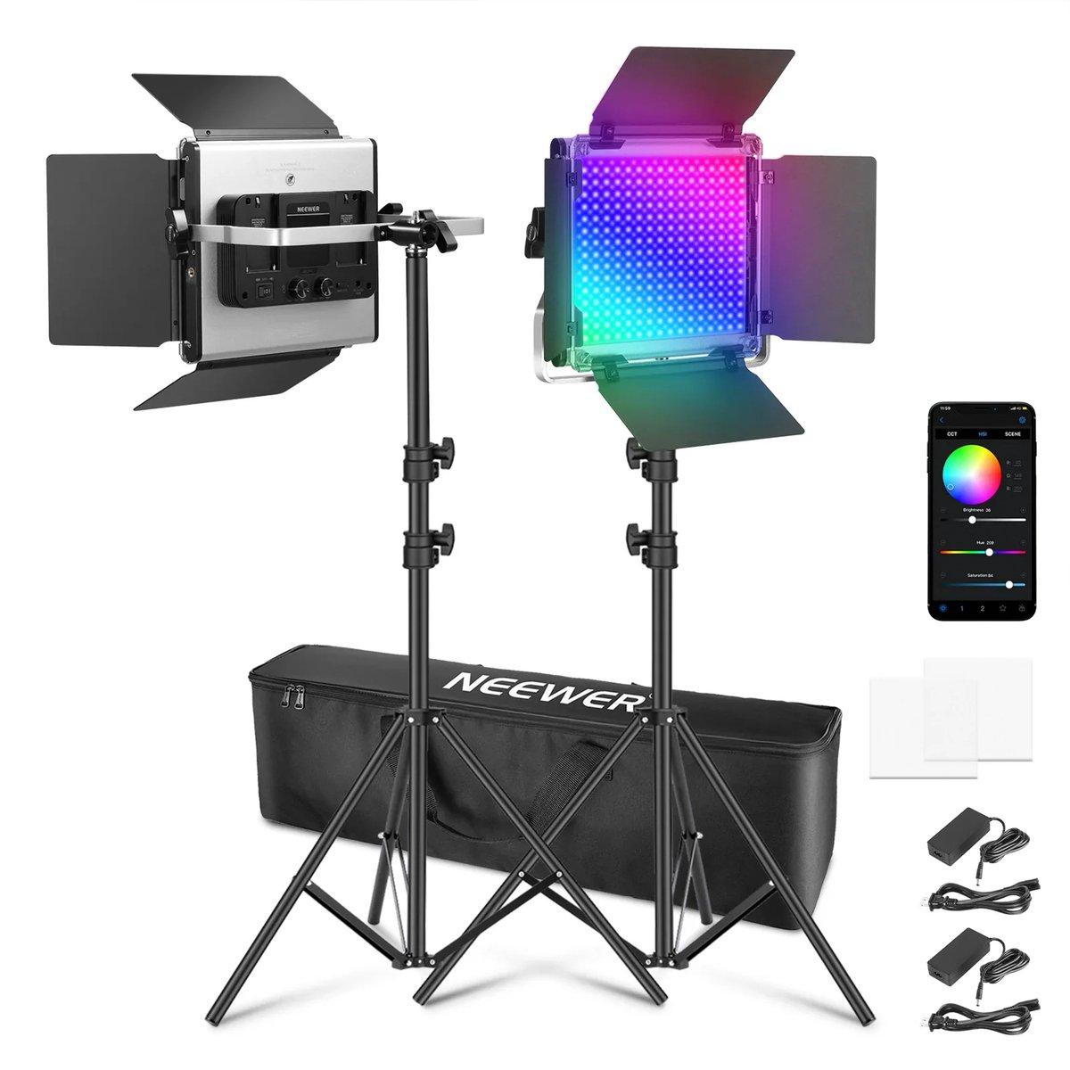 NEEWER RGB660 PRO II - 2er-Pack RGB 660 PRO LED-Videoleuchten-Kit mit Ständer, App-Steuerung, 360° Vollfarb-Videoleuchte, 50W Dimmbar, 3200~5600K