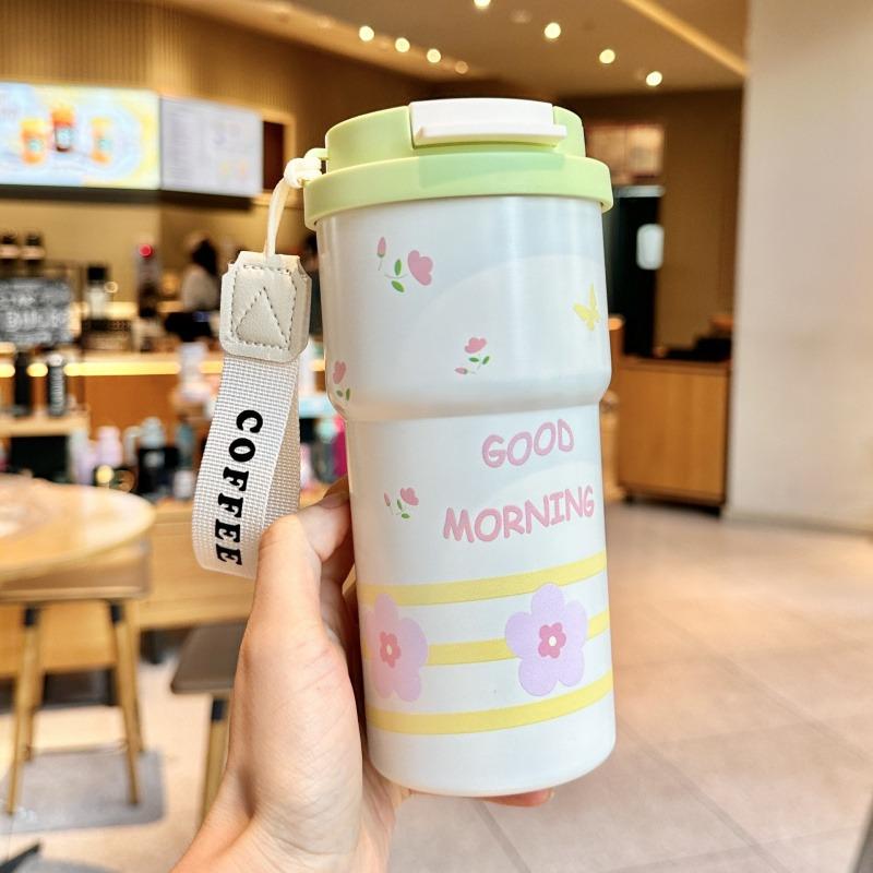 Cute Thermos Bottle For Girls Coffee Cup With Straw Hot and Cold Drink 316 Stainless Steel Vacuum Tumbler Outdoor Car Ice Cup