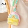 Cute Embroidery Key Holder Small Coin Purse, Macaron Style Mini Backpack Pendant with Lanyard, Lightweight Kids School Bag Pouch Double Zippered