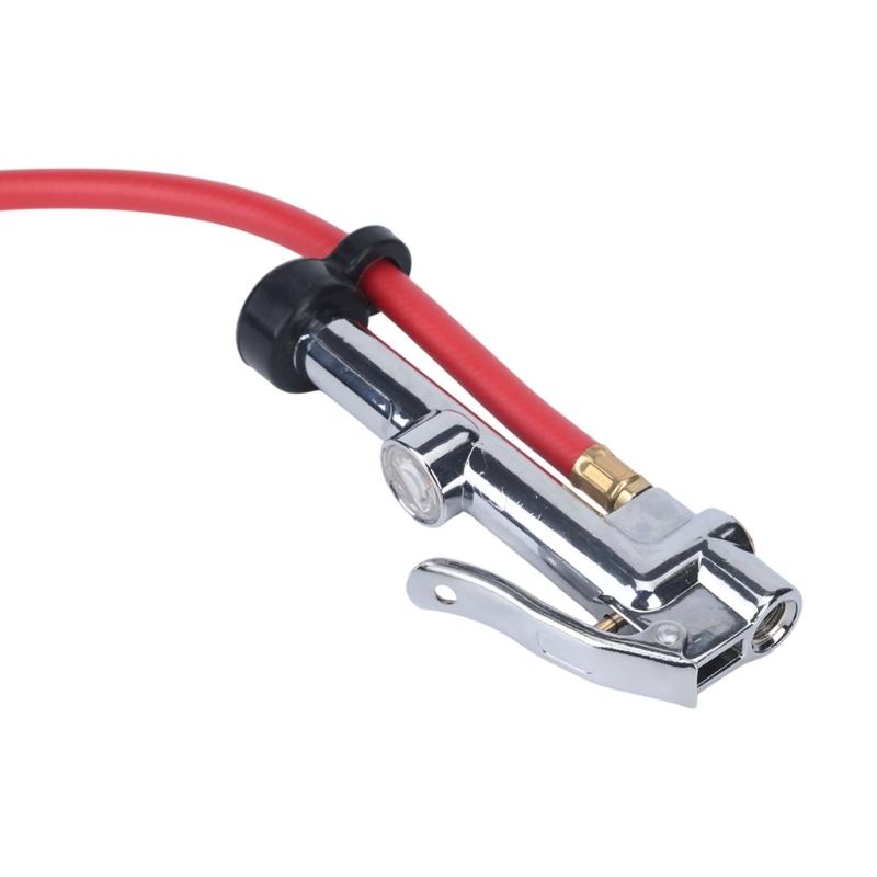 Hand Operated Air Chuck Pressure Gauge with Angled Tire Head and Hose for Motorcycle and SUV Tire Care Tasks