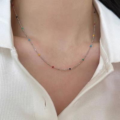 Dámský náhrdelník Vícebarevné korálky Nastavitelná délka Choker náhrdelník Univerzální vrstvený vzhled Náramek Šperky pro svatby a večírky