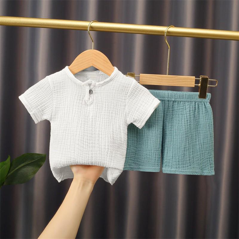 Children's Summer Cotton-Linen Shorts & Top Set - Baby Double-Layer Gauze, Loose Two-Piece Chinese Style