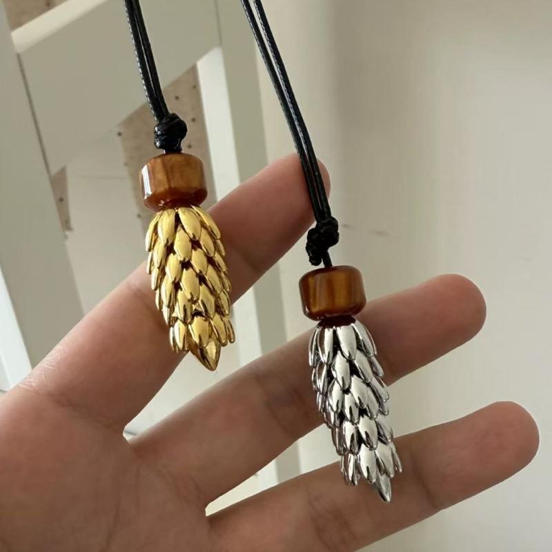 Fashionable Pinecone Charm Necklace Dainty Alloy Pendant Neckchain Adjustable Black Cord For Daily Wear