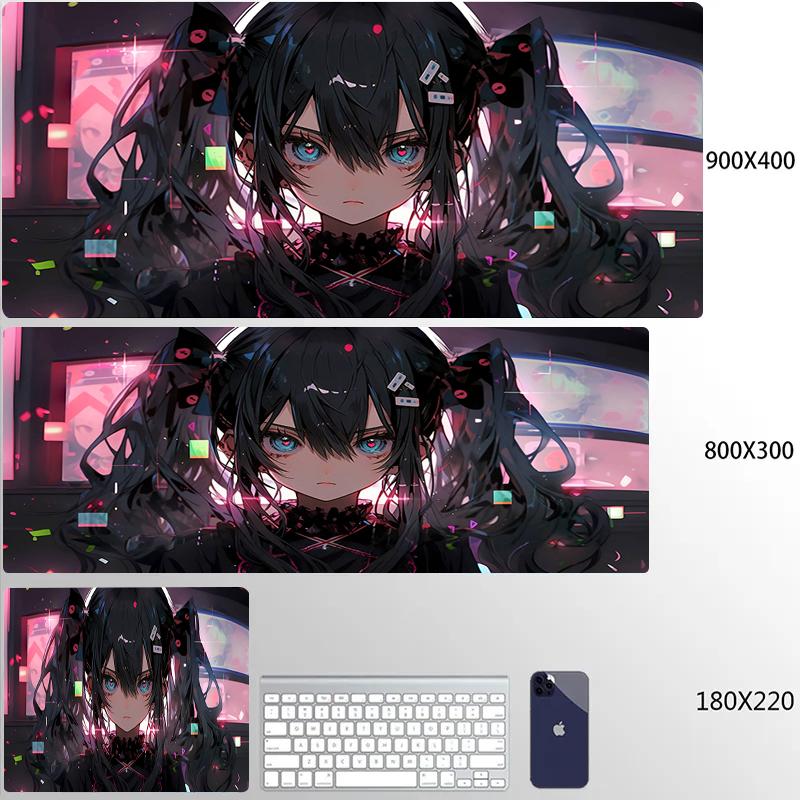 Large Gaming Mousepad Cute Anime Girls Locking Edge Keyboard Mouse Pad Gamer Non-Slip Computer Mouse Mat Kawaii Deskmat Carpet