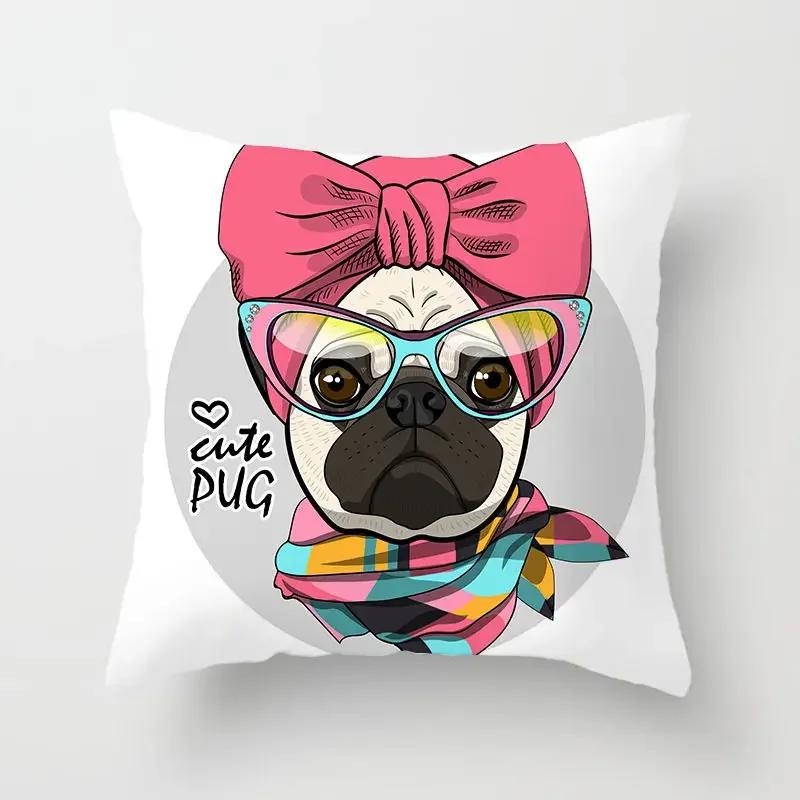 Cute Pug Bulldog Sofa Decorative Cushion Covers Pillowcase For Living Room  Polyester Pillow Case  Home Decor