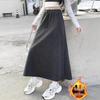 Women's High-Waist Korean Style Color Block Drawstring Fleece Lined Midi Skirt - Autumn/Winter A-Line Design