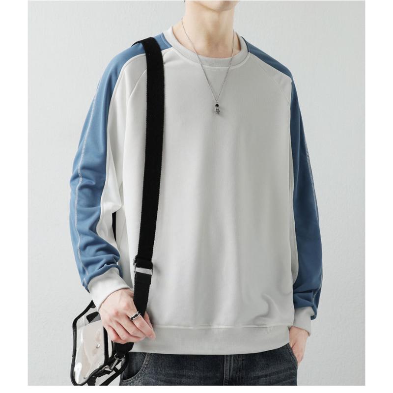 Spring Autumn Men's Fashion Color Block Trendy Hoodless Crew Neck Sweatshirt Long Sleeve Casual Versatile Base Layer Top
