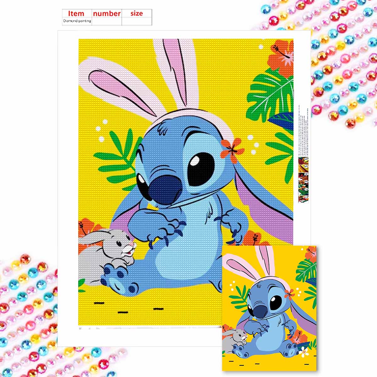 

5D Diy Diamond Painting Rabbit Ear Stitch Full Drill Rhinestones Mosaic Embroidery Handmade Products Home Decor Gift Round 20x30cm